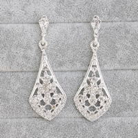Bridal Earring Zinc Alloy stainless steel post pin silver color plated for bridal & with rhinestone lead & cadmium free Sold By Bag