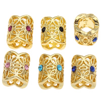 Rhinestone Zinc Alloy Beads Column gold color plated with rhinestone & large hole lead & cadmium free Approx 6mm Sold By Bag