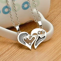 Couple Necklace Zinc Alloy with iron chain Heart platinum color plated oval chain & enamel & with rhinestone lead & cadmium free Length Approx 19.6 Inch Sold By Pair