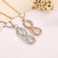 Zinc Alloy Jewelry Necklace with iron chain with 5cm extender chain Number 8 plated twist oval chain & with rhinestone lead & cadmium free Sold Per Approx 17.7 Inch Strand