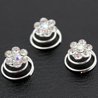 Hair Spinners Zinc Alloy Flower platinum color plated with rhinestone white lead & cadmium free Sold By Bag