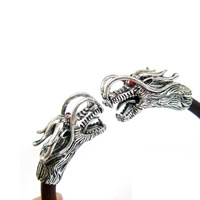 Zinc Alloy End Cap Dragon antique silver color plated with rhinestone 34mm Approx 7mm Sold By Lot