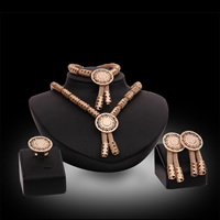 Zinc Alloy Jewelry Sets finger ring & bracelet & earring & necklace stainless steel earring post and Omega clip Flat Round rose gold color plated lead & cadmium free  US Ring Length Approx 10 Inch Approx 20 Inch Sold By Set
