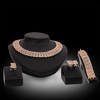 Zinc Alloy Jewelry Sets finger ring & bracelet & earring & necklace stainless steel earring post and Omega clip rose gold color plated adjustable & with rhinestone lead & cadmium free  US Ring Length Approx 7 Inch Approx 15.5 Inch Sold By Set