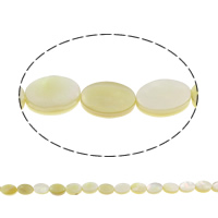 Perles de coquillage jaune naturel, coquille jaune, ovale plat, 12x8x3mm, Trou:Environ 1mm, Environ 36PC/brin, Vendu par Environ 15.5 pouce brin