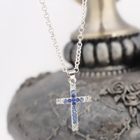 Zinc Alloy Jewelry Necklace with iron chain Cross platinum color plated rolo chain & with rhinestone lead & cadmium free Sold Per Approx 19.6 Inch Strand