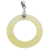 Natural Yellow Shell Pendants with iron bail Donut platinum color plated Approx 4mm Sold By PC