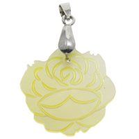 Natural Yellow Shell Pendants with iron bail Flower platinum color plated Approx Sold By PC