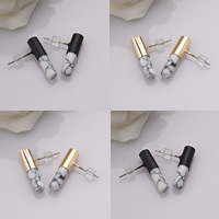 Zinc Alloy Stud Earring with plastic earnut & Turquoise stainless steel post pin Column plated lead & cadmium free 20mm Sold By Pair