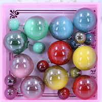 Double Faced Stud Earring Resin stainless steel post pin Round mixed colors 16mm 8mm  Sold By Lot