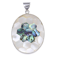 Shell Pendants White Shell with Abalone Shell & Brass Flat Oval platinum color plated natural & mosaic Approx Sold By Bag