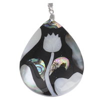 Shell Pendants White Shell with brass bail & Black Shell & Abalone Shell Teardrop platinum color plated natural nickel lead & cadmium free Approx Sold By Bag