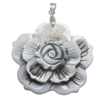 Natural Black Shell Pendants with brass bail Flower platinum color plated carved Approx Sold By Bag
