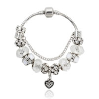 European Bracelet Zinc Alloy with brass chain & Crystal Heart antique silver color plated & enamel & faceted & with rhinestone nickel lead & cadmium free Sold By Strand