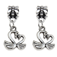 European Style Zinc Alloy Dangle Beads Swan antique silver color plated without troll lead & cadmium free Approx 4mm Sold By Bag