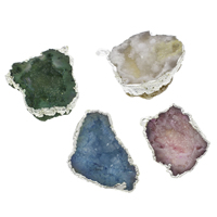 Pendentif Druzy Agate naturelle, agate quartz de glace, avec laiton caution, pepite, Placage de couleur platine, le style Druzy, couleurs mélangées, grade AAA, 33x40x10mm-45x52x17mm, Trou:Environ 3x5mm, 10PC/sac, Vendu par sac