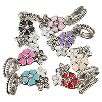 Zinc Alloy Flower Pendants antique silver color plated enamel & with rhinestone 22mm Approx 6mm Sold By Lot
