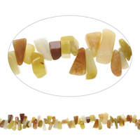 Chips de pierres précieuses, jaune de jade, pepite, 9x10mm-10x18mm, Trou:Environ 0.8mm, Longueur Environ 15 pouce, 5Strandstoron/sac, Environ 100PC/brin, Vendu par sac