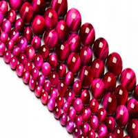 Tiger Eye perle, Krug, prirodan, različite veličine za izbor, svijetlo ružičast crveno, Grade AAAAA, Rupa:Približno 1-2mm, Prodano Per Približno 15 inčni Strand