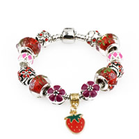European Bracelet Zinc Alloy with brass chain & Lampwork Strawberry plated & enamel & with rhinestone nickel lead & cadmium free Sold By Strand