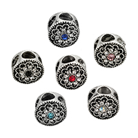 Zinc Alloy European Beads Flat Round antique silver color plated without troll & with rhinestone nickel lead & cadmium free Approx 5mm Sold By Lot