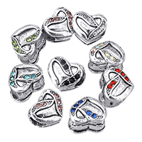 Zinc Alloy European Beads Heart antique silver color plated without troll & with rhinestone nickel lead & cadmium free Approx 5mm Sold By Lot