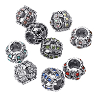 Zinc Alloy European Beads Drum antique silver color plated with rhinestone nickel lead & cadmium free Approx 5.5mm Sold By Lot