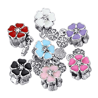 European Style Zinc Alloy Dangle Beads Flower antique silver color plated without troll & enamel & with rhinestone nickel lead & cadmium free 22.5mm Approx 5mm Sold By Lot