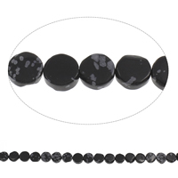 Snowflake Obsidian Bead, Flad Rund, 12x5mm, Hole:Ca. 1mm, Ca. 33pc'er/Strand, Solgt Per Ca. 15 inch Strand