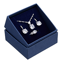 925 Sterling Silver Jewelry Sets, finger ring & earring & necklace, with cubic zirconia, 6mm, 9x10.5x6.5mm, 9x22.5x6.5mm, Hole:Approx 4.5x5.5mm, US Ring Size:6, Length:Approx 18 Inch, Sold By Set