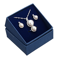Ensembles de bijoux de perle d'eau douce de culture naturelle, bague, anneau & boucle d'oreille & collier, argent sterling 925, avec perle d'eau douce cultivée, sans boîte & pavé de micro zircon, 11.5mm, 15x21x10.5mm, 9.5x13.5x7.5mm, Trou:Environ 3x5.5mm, Taille:6, Longueur Environ 18 pouce, Vendu par fixé