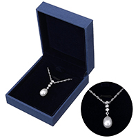 925 Sterling Silver Pearl Necklace, with Freshwater Pearl, natural, without box & micro pave cubic zirconia, 24.5mm, 8.5x13mm, Hole:Approx 2x3mm, Sold Per Approx 18 Inch Strand