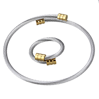 Stainless Steel smycken Ställer, bangleskjorta & finger ring, ROSTFRITT STÅL, plated, justerbar & två ton, 2.5mm, 2.5mm, Innerdiameter:Ca 54mm, Storlek:7, Längd Ca 7.5 inch, 12Satser/Lot, Säljs av Lot