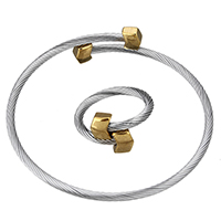 Stainless Steel smycken Ställer, bangleskjorta & finger ring, ROSTFRITT STÅL, plated, justerbar & två ton, 2.5mm, 2.5mm, Innerdiameter:Ca 55mm, Storlek:7.5, Längd Ca 7.5 inch, 12Satser/Lot, Säljs av Lot