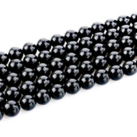 Schwarze Obsidian Perlen, Schwarzer Obsidian, rund, natürlich, verschiedene Größen vorhanden, Bohrung:ca. 1mm, verkauft per ca. 15 ZollInch Strang