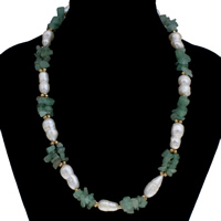 Natural Freshwater Pearl Necklace with Green Aventurine & Brass plated 8-10mm Sold Per Approx 18 Inch Strand