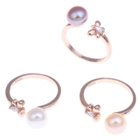 Sladkovodní Pearl prst prsten, Mosaz, s Sladkovodní Pearl, Motýl, barva růže pozlacené, přírodní & s 925 logo & otevřeno & se zirkony & tváří, více barev na výběr, nikl, olovo a kadmium zdarma, 7-8mm, 8x25x20mm, Velikost:7, Prodáno By PC