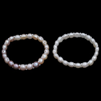 Sötvatten odlade Pearl Bracelet, Freshwater Pearl, med Glass Seed Beads, naturlig, fler färger för val, 7-8mm, Såld Per Ca 6 inch Strand