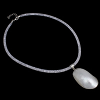White Shell Mesh Tube Necklace, with Plastic Mesh Cord & Brass & Acrylic, with 5cm extender chain, platinum color plated, natural, 18x51x14mm, Sold Per Approx 19.5 Inch Strand