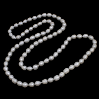 Naturalne słodkowodne perły naszyjnik długi, Perła naturalna słodkowodna, Ziemniak, biały, 10-11mm, sprzedawane na około 47 cal Strand
