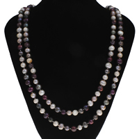 Natūralių gėlo vandens perlų ilgai karoliai, Bulvė, multi-colored, 7-8mm, Parduota už Apytiksliai 49.5 Inch Strand