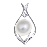 Freshwater Pearl Pendants Brass with Freshwater Pearl Leaf platinum color plated natural & with rhinestone nickel lead & cadmium free Approx Sold By PC