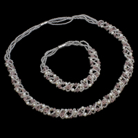 Ensembles de bijoux de perle d'eau douce de culture naturelle, Bracelet & collier, perle d'eau douce cultivée, avec cristal & perles de rocaille en verre, laiton fermoir magnétique, facettes, 3-4mm, Longueur Environ 18 pouce, Environ 7.5 pouce, Vendu par fixé