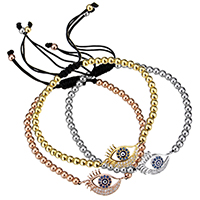 Evil Eye Woven Ball Bracelet Brass with Nylon Cord plated adjustable & micro pave cubic zirconia & epoxy gel nickel lead & cadmium free 4mm Length Approx 6-10 Inch Sold By Lot
