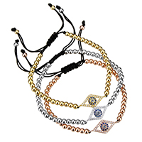 Evil Eye Woven Ball Bracelet Brass with Nylon Cord Rhombus plated with eye pattern & adjustable & micro pave cubic zirconia & epoxy gel nickel lead & cadmium free 4mm Length Approx 6-10 Inch Sold By Lot