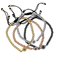 Evil Eye Woven Ball Bracelet Brass with Nylon Cord Horse Eye plated adjustable & micro pave cubic zirconia nickel lead & cadmium free 4mm Length Approx 6-10 Inch Sold By Lot