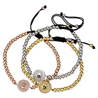 Evil Eye Woven Ball Bracelet Brass with Nylon Cord Flat Round plated with eye pattern & adjustable & micro pave cubic zirconia & epoxy gel nickel lead & cadmium free 4mm Length Approx 6-10 Inch Sold By Lot