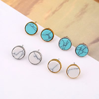 Turquoise Earring Zinc Alloy brass post pin Flat Round plated nickel lead & cadmium free Sold By Lot
