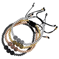 Brass Woven Ball Bracelets with Nylon Cord plated adjustable & micro pave cubic zirconia nickel lead & cadmium free 4mm Length Approx 7-12 Inch Sold By Lot