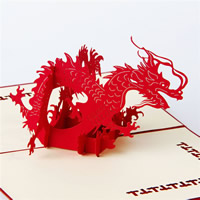 Papier 3D wenskaart, Draak, 3D-effect, rood, 100x150mm, 10pC's/Lot, Verkocht door Lot